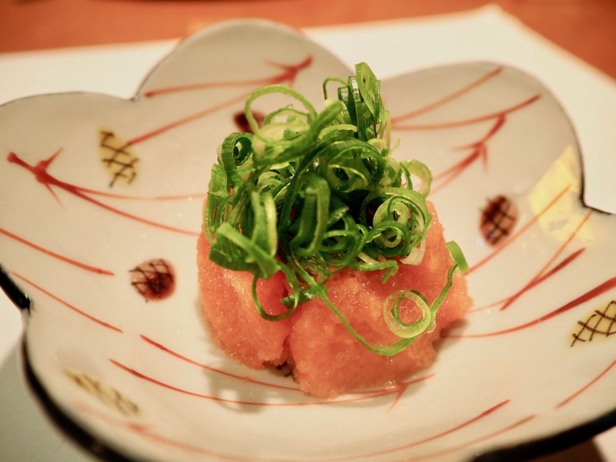 「辛子明太子と九条葱の胡麻油和え」 680円