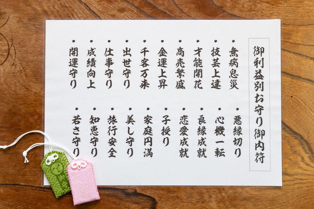 「ご利益を選ぶ守」800円(ご利益一体毎に+200円)